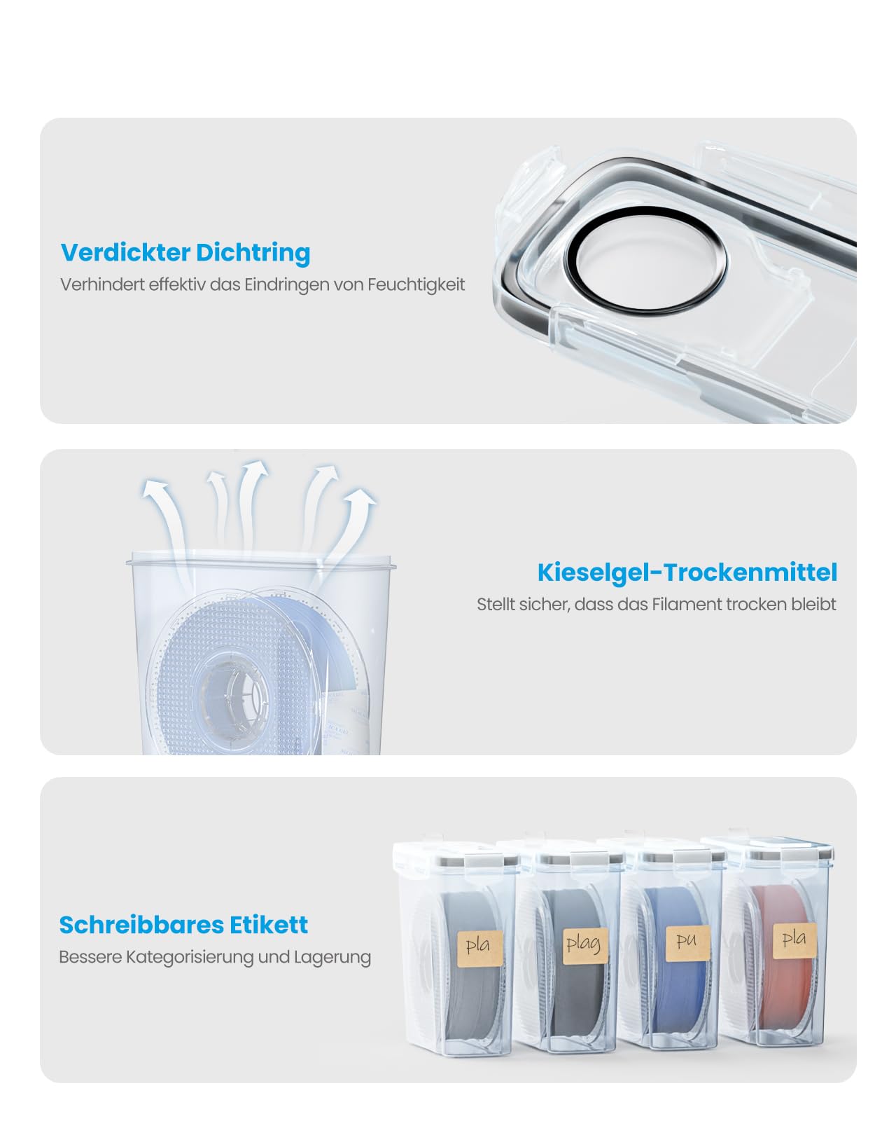 YOOPAI Filament Aufbewahrungsbox - 6 Pack Filament Container für 3D Druck Filament Versiegelung und Schutz - Tragbare Aufbewahrung mit Trockenmittel&Etiketten, wasser- und staubdicht 4.0L