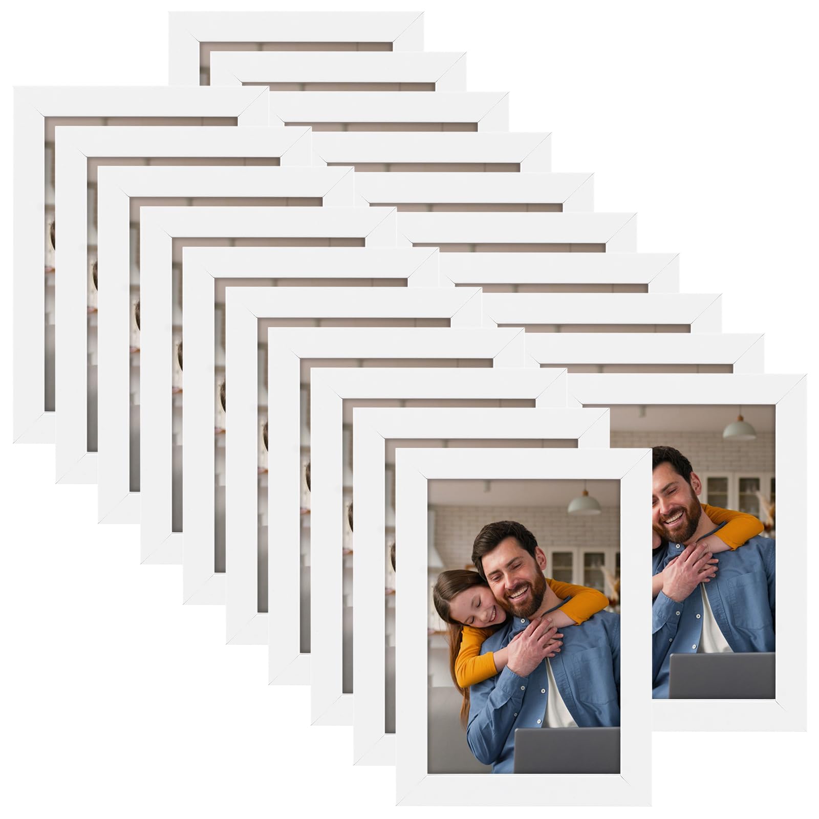 20 Pièces Cadre Photo 10x15 Blanc, Cadre 10x15 6 Pouces en Panneau MDF, 10.1 x 15.2 cm, Mural ou A Poser pour Bureau, Galerie, Décoration Moderne et Maison