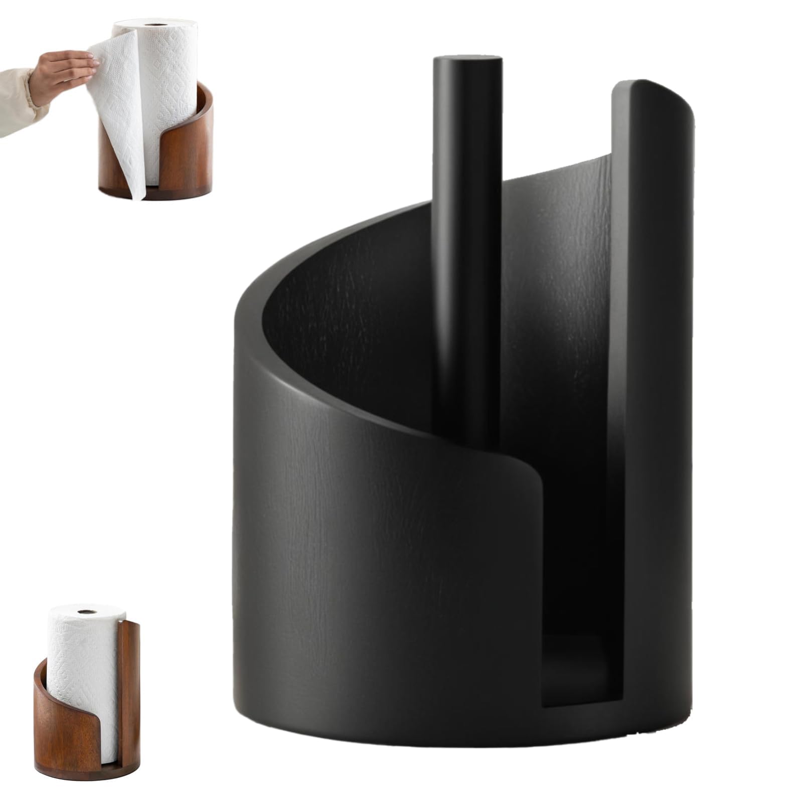 Portarrollos de cocina de madera de pie, portarrollos de papel para cocina, mesa de comedor y decoración del hogar, base redonda y soporte de hierro, fácil de arrancar con una mano para rollos jumbo y