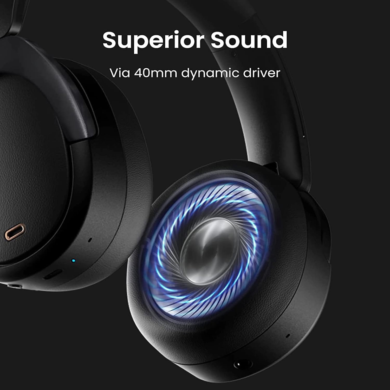 Close-up of Edifier WH950NB ear cup showing internal dynamic driver.