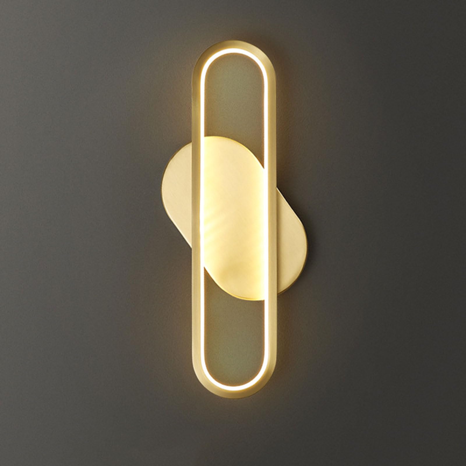 AWEITG Elegant Gold Minimalist Wall Sconce - Brass Frame LED Indoor Lamp for Living Room, Bedroom, and More