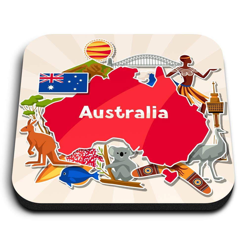 Destination Vinyl Ltd Multicolor 1 X Square Mdf Fridge Magnet - Australia Travel Map Australian 14730
