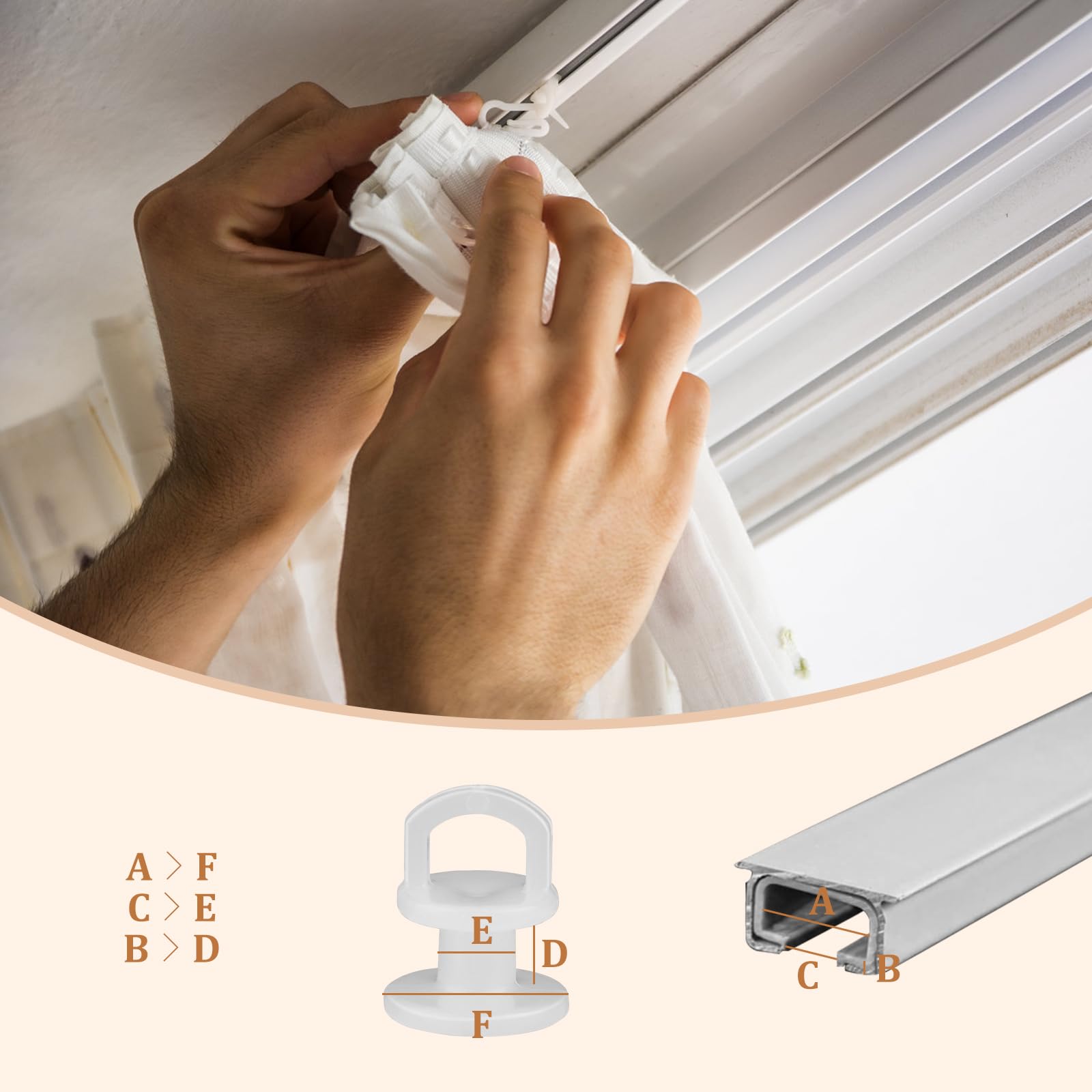 Gardineum 406-9 Set di 100 guide scorrevoli per tende con ganci pieghevoli, da 9 mm, accessori