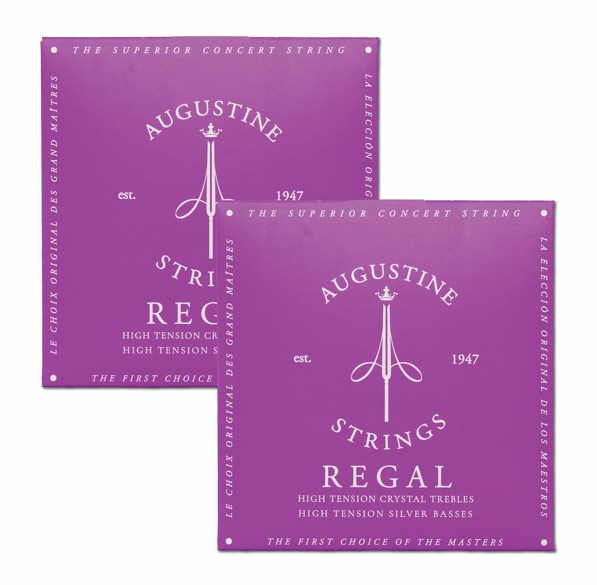 Augustine Strings Regal High Tension - Premium Crystal Nylon Classical Guitar Strings - Produced in New York by the Manufacturer of the Original Nylon String - 2 Sets