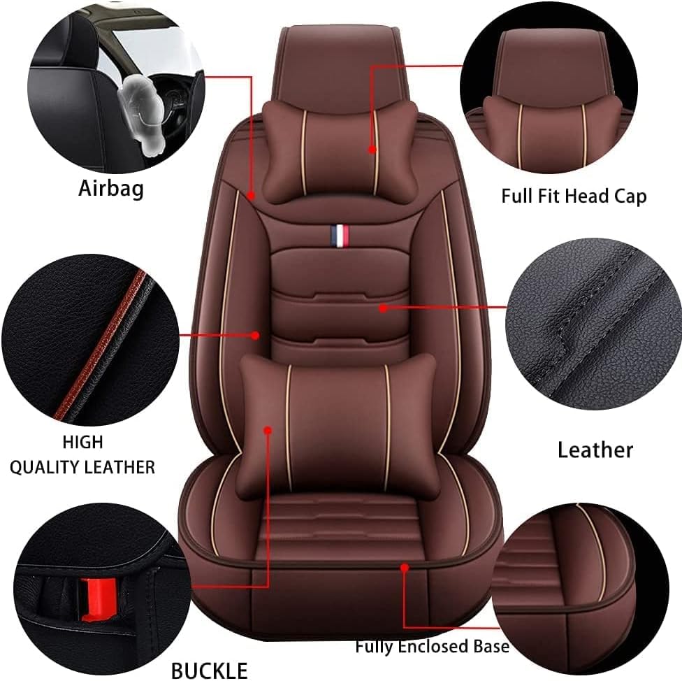 WOSPEL Voiture Ensembles De Housses Siège Pour Peugeot 208 (2015-2020) Peugeot 208 (2015-2020), Cuir Imperméable Respirant Antidérapant Anti Poussière Lavable I'usure,Black_Coffee