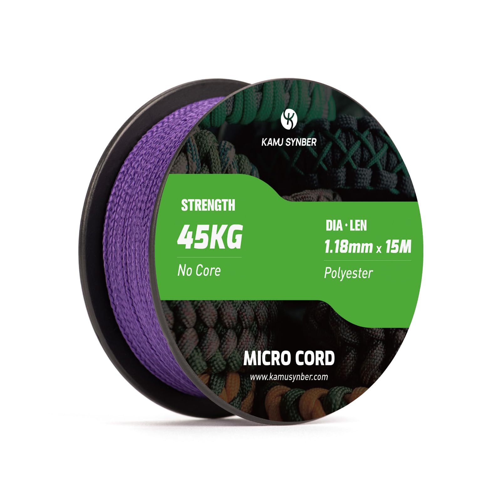 Kamu Synber Micro Cord 1.18mm Paracord Braided Rope 15m Spool for Bracelet, Crafting, Jewelry Making, Key Chains | Support 45kg | Purple