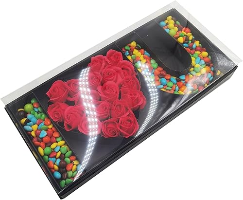 Caja de regalo vacía en forma de letra I Love U Cartón Flor Chocolate Embalaje con tapa transparente (I Heart U, Negro)