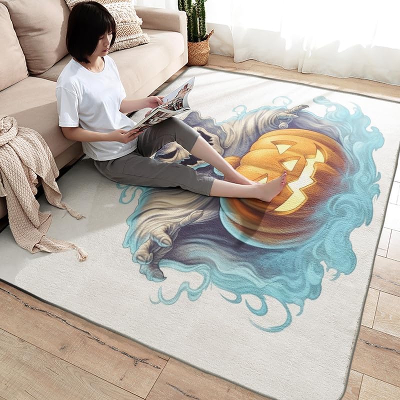 Miniatura 4 de Alfombras de Halloween para dormitorio, sala de estar, alfombra de calabaza fantasma, 3 x 4, lavable, antideslizante, suave, alfombra de pelo bajo,