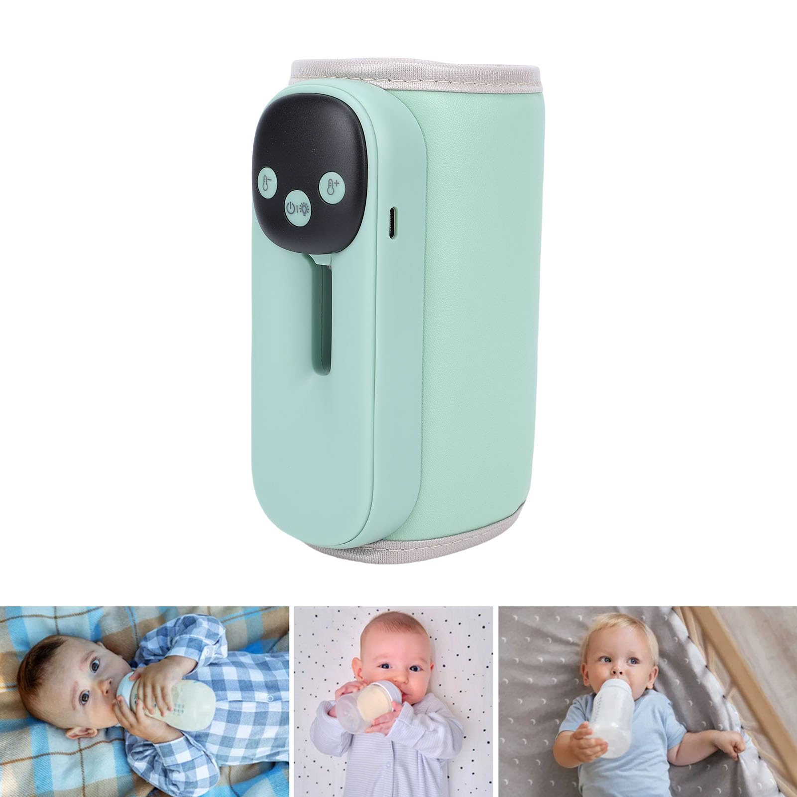 Wakects Tragbarer Flaschenwärmer, ABS-Material, Schnelle Erwärmung, Dual-Modi, 11 Temperatureinstellungen für die Babyernährung auf Reisen Im Freien (GREEN)