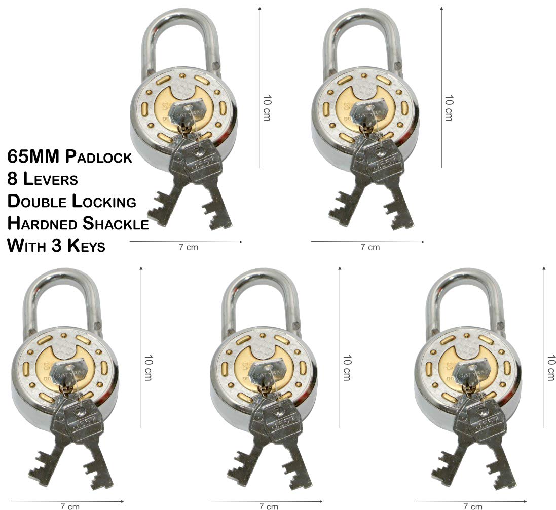 Satyam Active 65MM-8 Levers- 3 Keys Hardened Shackle Padlock-5pc — Amazon image 2