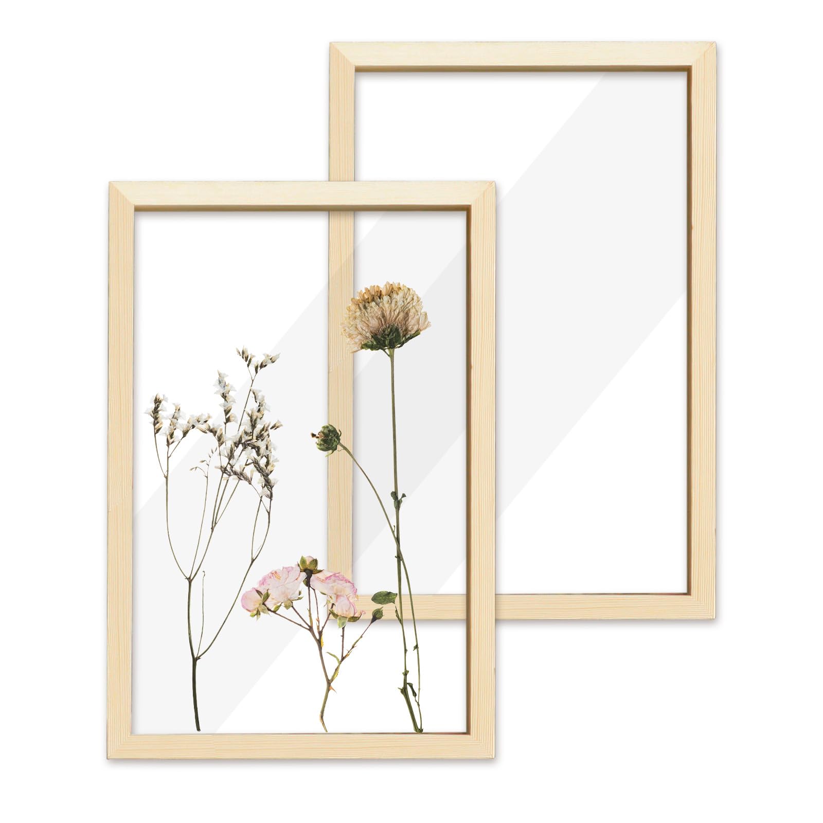 2 Pieces 7.8" x 7.8" Wooden Dried Pressed Flower Frames, Clear Double Acrylic Photo Picture Frames, Floating Pressed Flower Shadow Box Display for Plant Specimen Tabletop & Wall Decor (20 x 30)