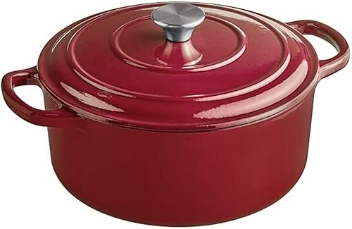 Olla esmaltada de hierro fundidocazuelahorno Duch de 4 cuartos de galón con tapa, Merlot