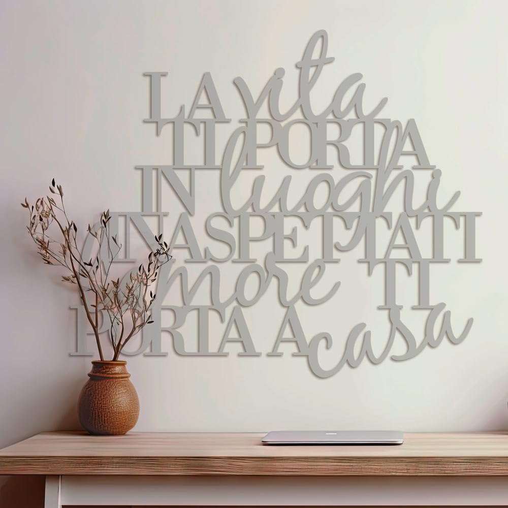 Decoración mural con frase en madera La Vita Ti lleva a lugares inesperados, texto en madera Familia casa para decorar las paredes