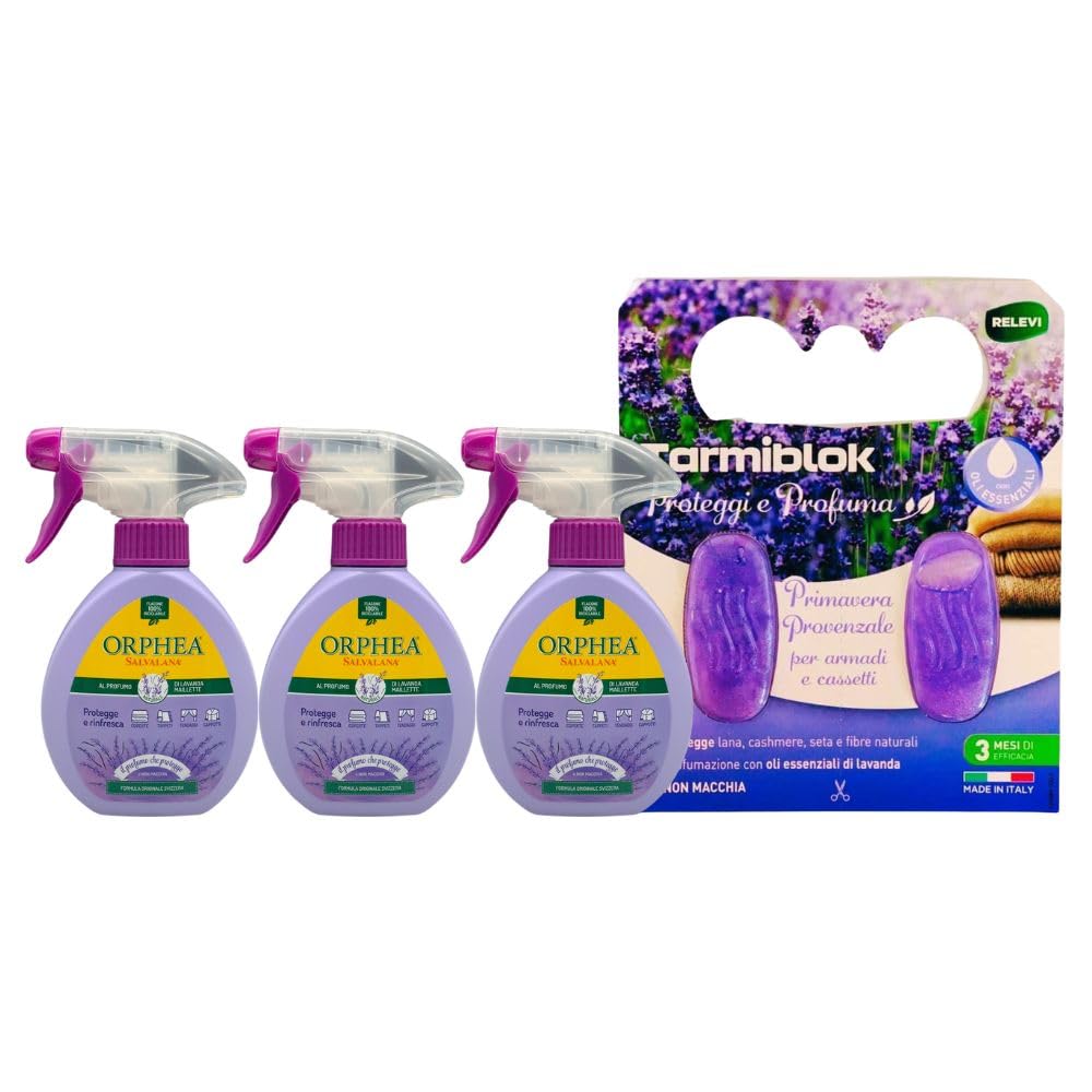 3X Spray Salvalana al Profumo di Lavanda, Rinfresca e Protegge Tappeti, Coperte, Tendaggi e Capi Preziosi Quali Pellicce e Cappotti + Tarmiblok Proteggi & Profuma