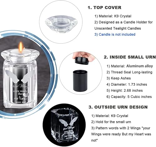 Miniatura 2 de IFOLAINA Urna pequeña, alas de ángel, urnas en miniatura, cenizas de cristal, soporte de recuerdo de cremación para cenizas, papá, adulto, hombre,