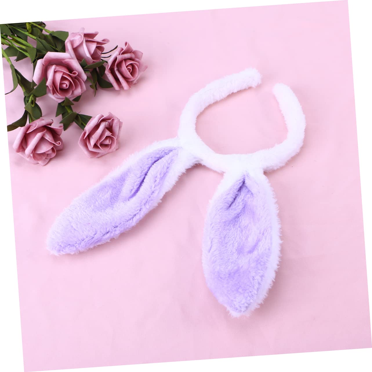 HONMEET Plush Bunny Ears Hairband Soft Fleece Fabric Comfortable Fit White and Purple for Boy Girl Toddlers Teens and Adults - Image 3