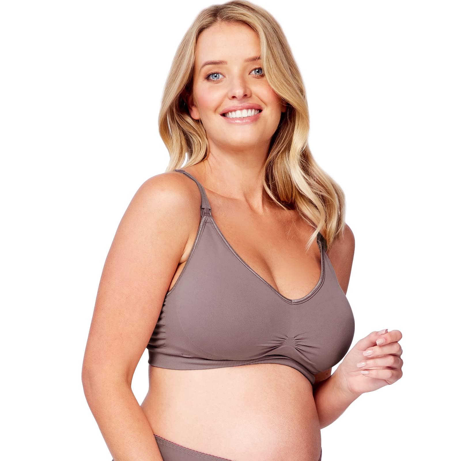 Mamaway Breezy Seamless Nursing Maternity Wireless Bra with Fixed Padding, Odorless, Stretchy for Pregnancy, Breastfeeding Purple