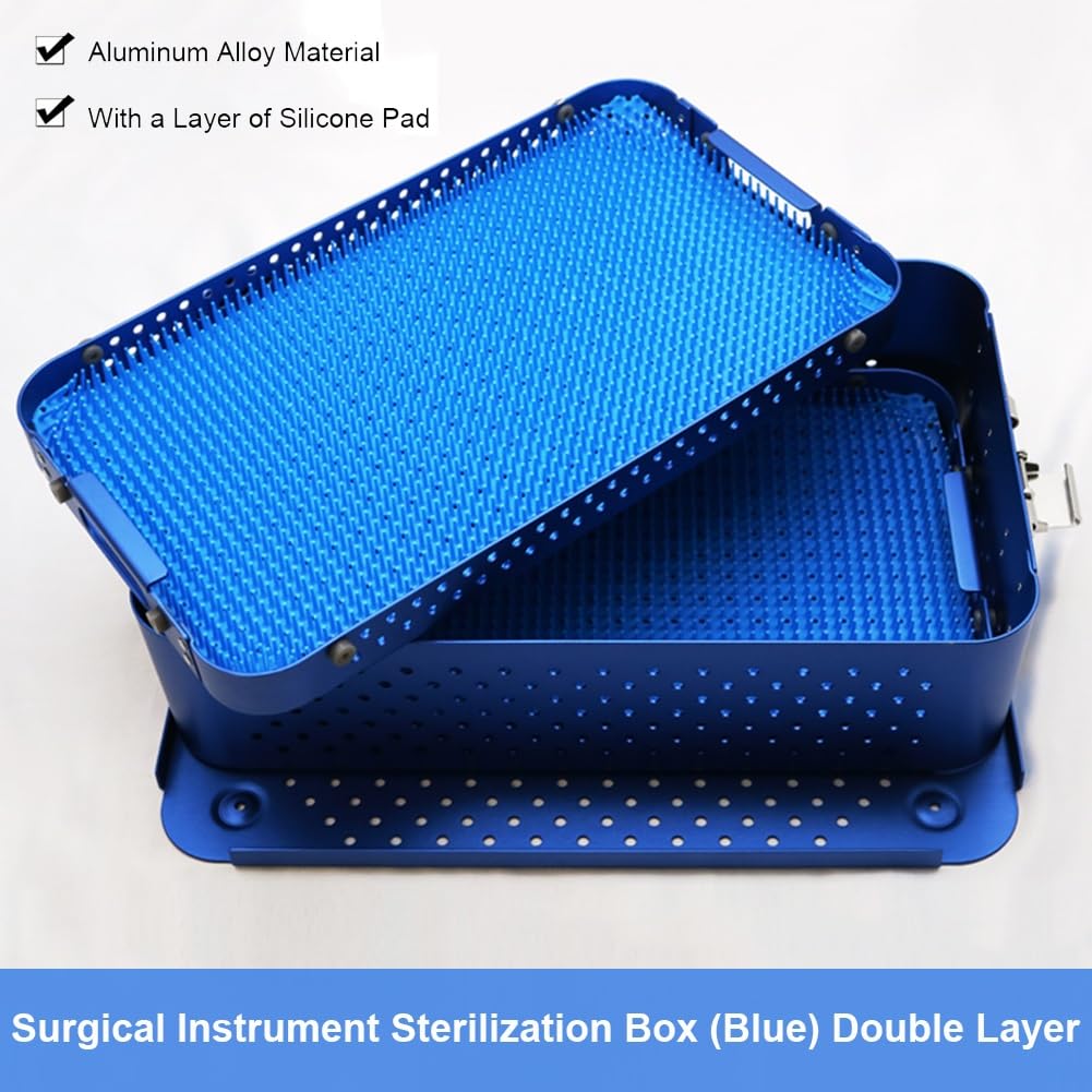 Bandeja de instrumentos médicos con almohadilla de silicona, funda de esterilización de aleación de aluminio para quirófano, 37 x 22 x 10 cm, duradera y fácil de limpiar