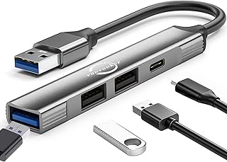 USB Hub,Vunvooker 4-Port Mini USB Data Dongle,USB Hub 3.0,USB Hub 2.0,USB Adapter,USB Expander Hub for Laptop,Ultra Slim Portable USB Splitter for iMac Pro,MacBook Air,Mac Mini/Pro,Surface Pro(Grey)