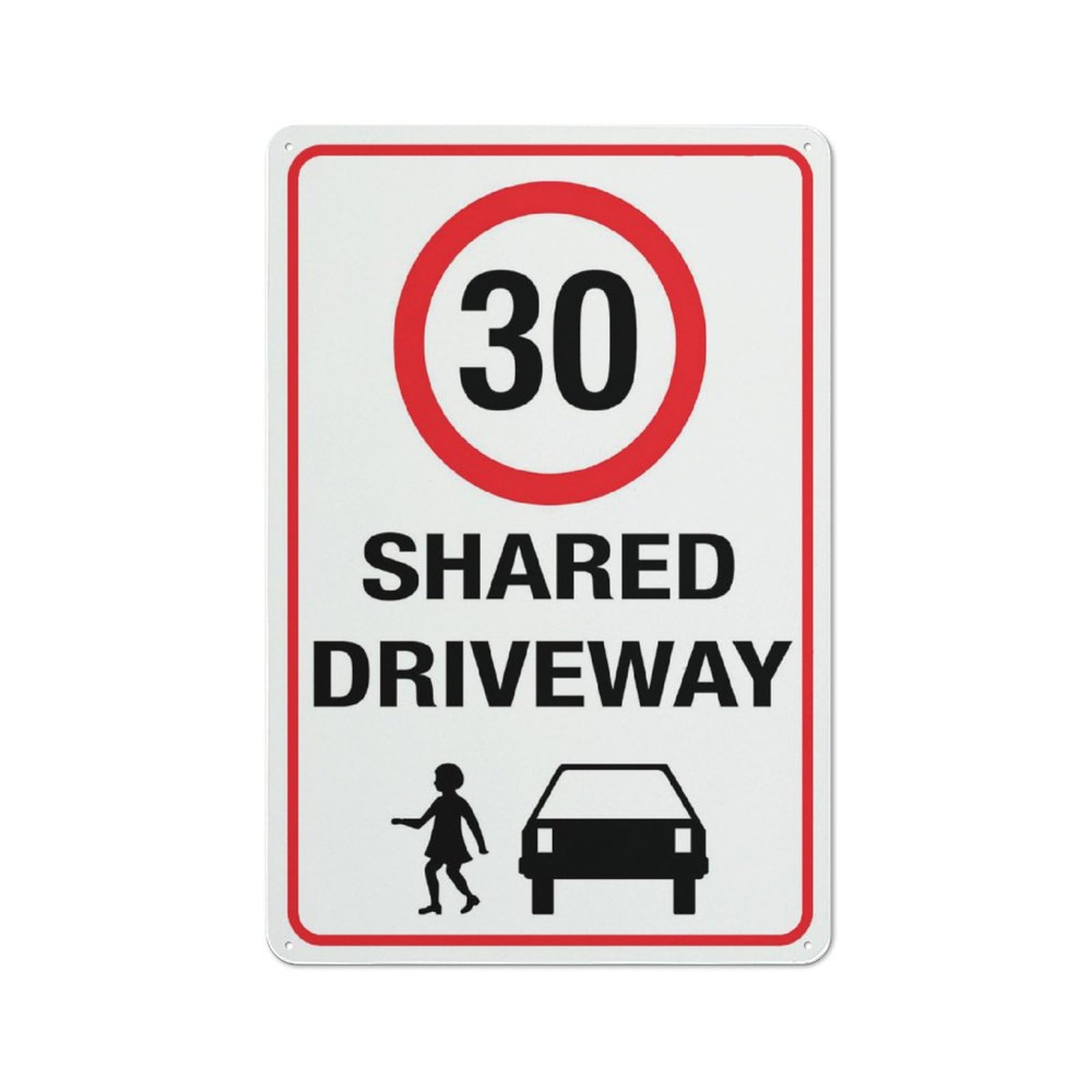 Shared Driveway 30Km Speed Limit Sign For House 12"" X 8"" Yard Sign, Premium Aluminum, Sun-Proof, Rust-Free