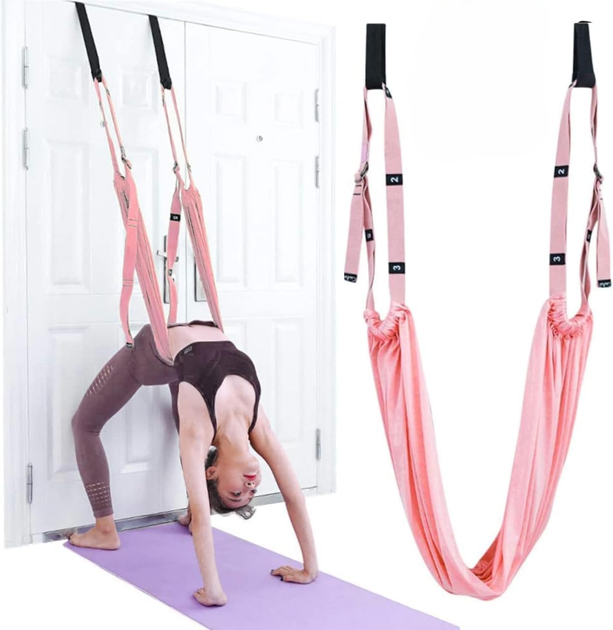 Yoga Stretching Strap, Elastic Yoga Stretching Strap, Sectional Hoop Yoga Strap for Physical Therapy, Pilates, Yoga, Dance & Gymnastics Exercise (Pink)-image-49