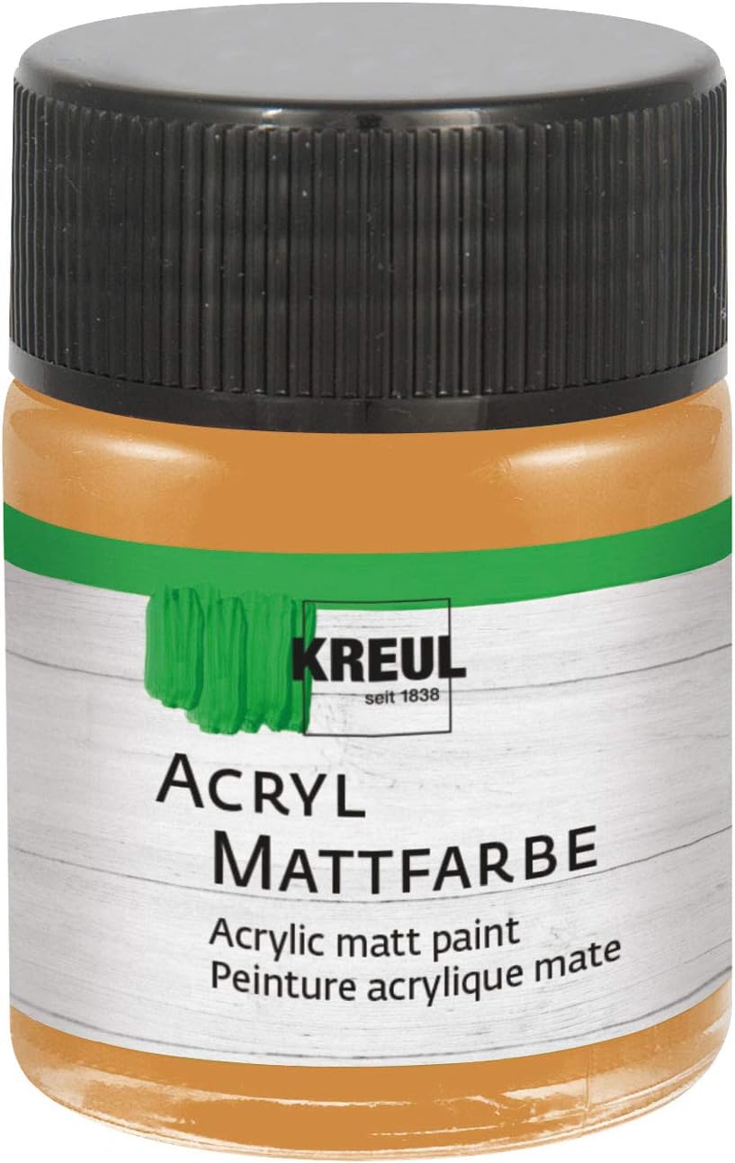 Kreul 75507 Acrylic Matt, Ochre in 50 ml Glass, Creamy Opaque, Quick-Drying Water Based Paint, Suitable for Many Different Surfaces