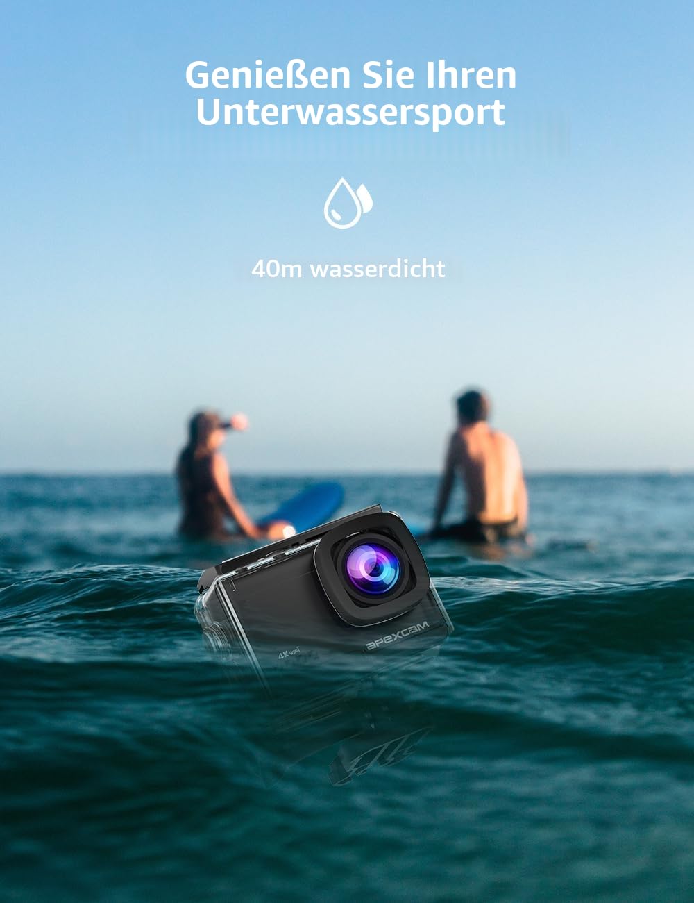 Apexcam M80Air Action Cam 4K60FPS 64MP Unterwasserkamera 40m Wasserdicht EIS Stabilisierung 8X Zoom WiFi Sportkamera mit Tasche 2.4G Fernbedienung 2x1350mAh Akkus mit Zubehör-Set