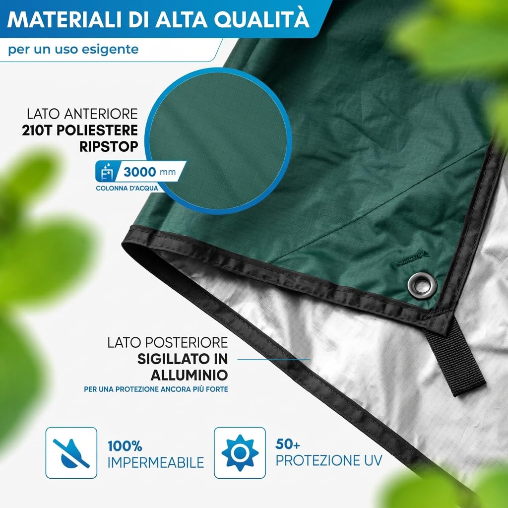 NORDMUT® Tarp 3x3/4m Impermeabile – Protezione Ottimale da Pioggia e Sole – Telo Robusto con Occhielli, Compatto – Ultralight per Campeggio & Escursionismo (Verde / 300 x 300 cm)
