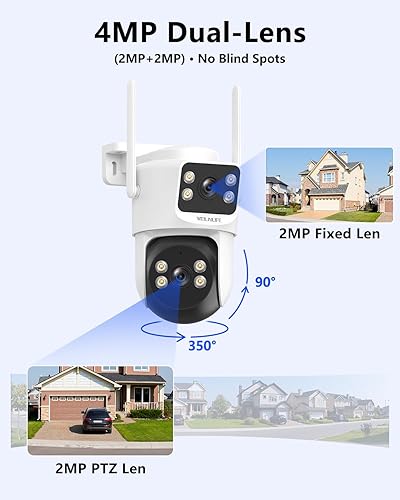 Miniatura 2 de Audio de 2 vías y visión de 360 Cámaras de seguridad PTZ de 4MP inalámbricas para exteriores, sistema de cámara de seguridad WiFi para el hogar,