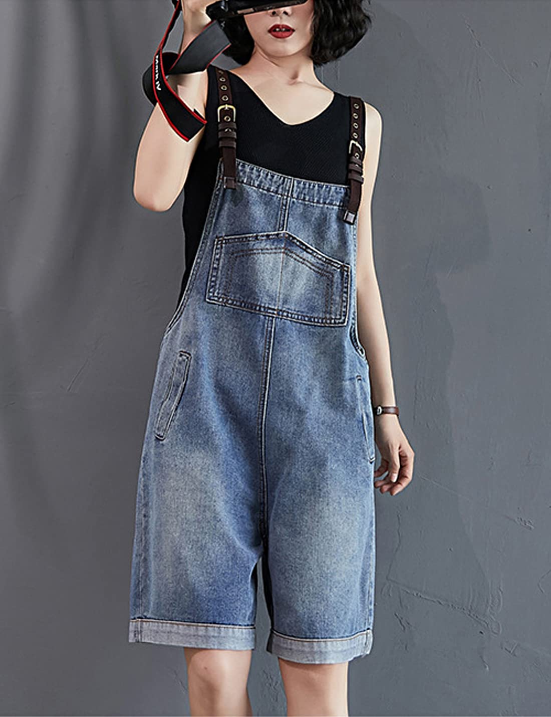 Sukany Classiche cinghie regolabili orlo con risvolto pantaloncini in denim casual con bretelle tute pantaloncini di jeans pagliaccetto