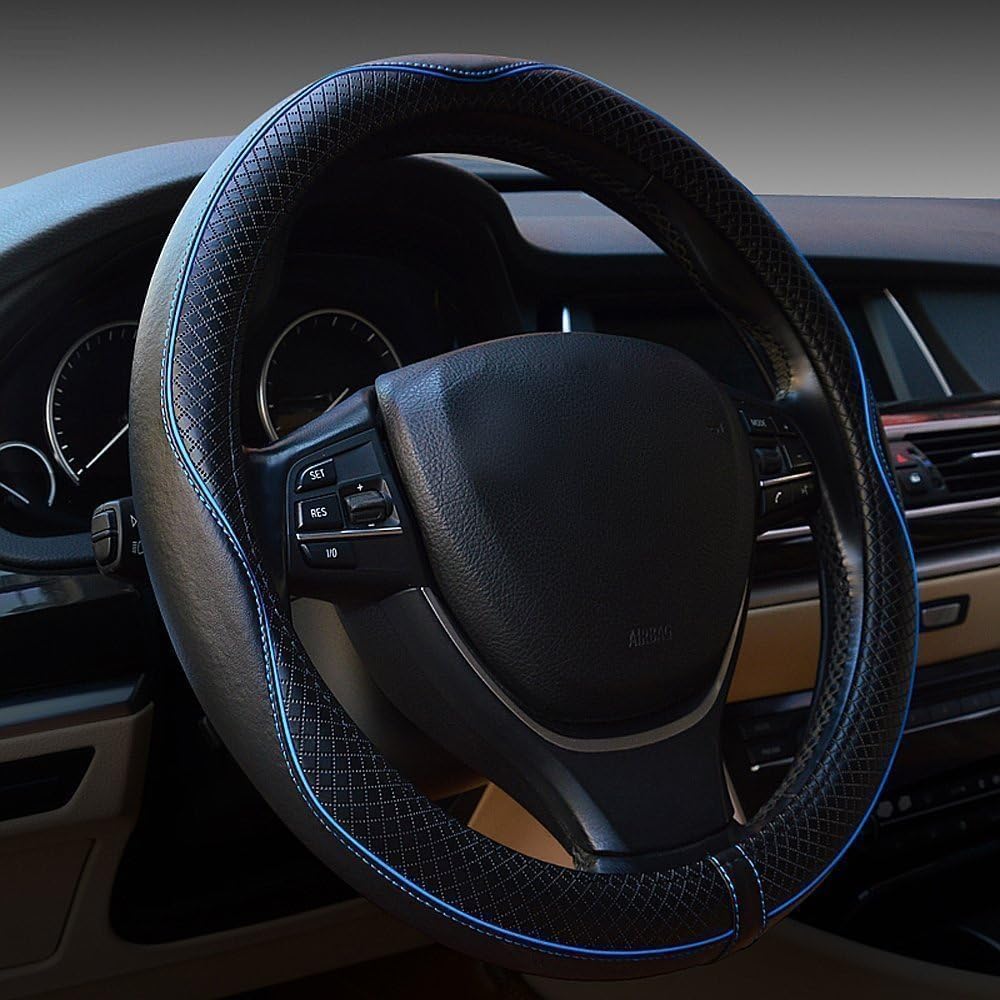 Ymxfenbingfafafa Blue Leather Steering Wheel Cover 14.5-15" For Fiat Bravo 2007-2014
