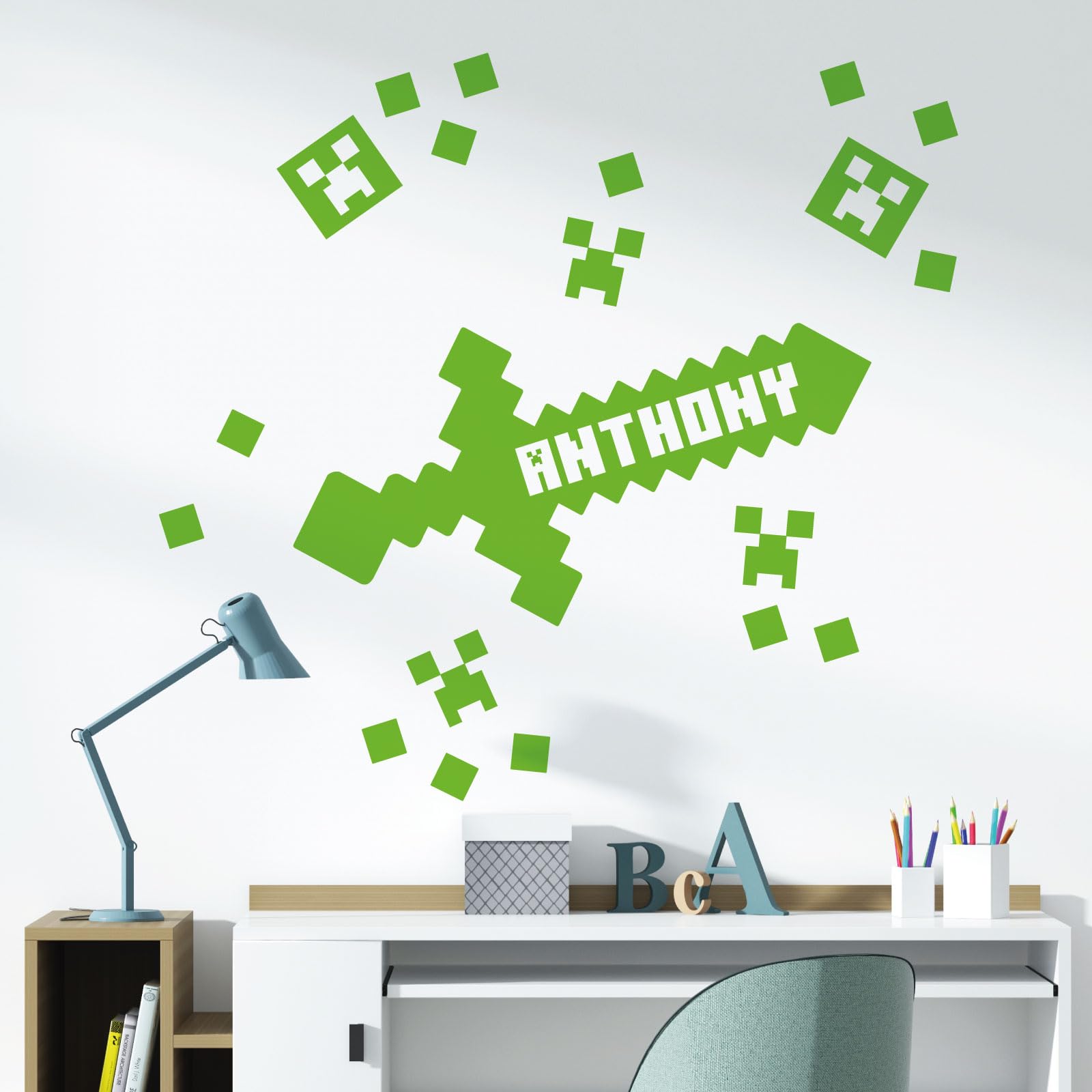 Gaming Mine Inspired Personalised Name - Gamers Bedroom Wall Sticker [XLarge] [Lime]