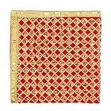 Decorative Mat Aasan Chunari Velvet Netted Chunari Backdrop Pooja Cloth(Size:36 Inche x 36 Inche)Chunni Indian Traditional Navratri Festival MATA Ki Chunri for Statue Chowki Aasan Mat Home Decor(Red)