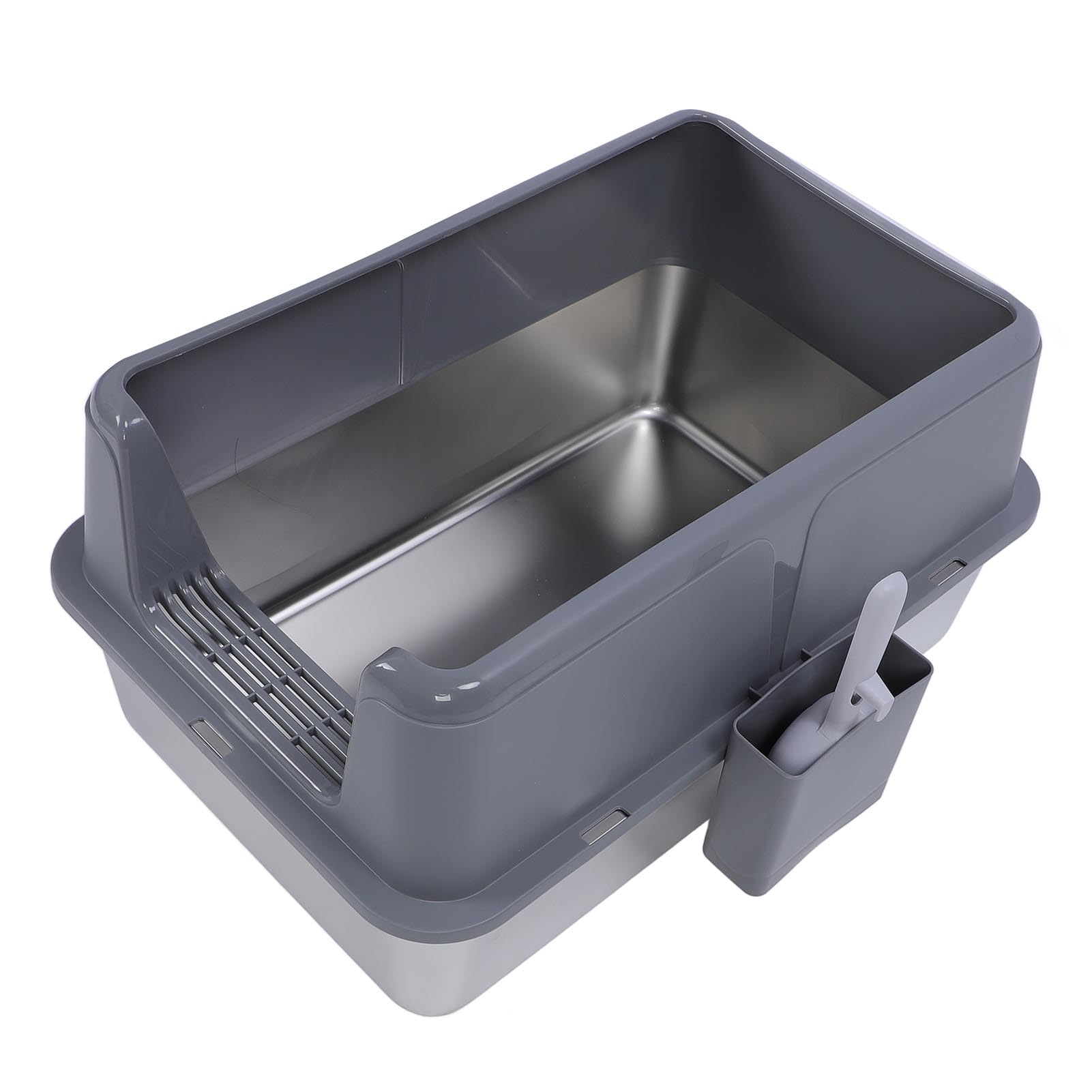 Arenero Cerrado de Acero Inoxidable para Gatos, Extra Grande 23,62x15,75x5,91 Pulgadas Arenero metálico para Gatos, Bordes Altos, antisalpicaduras, fácil de Limpiar (Grey)