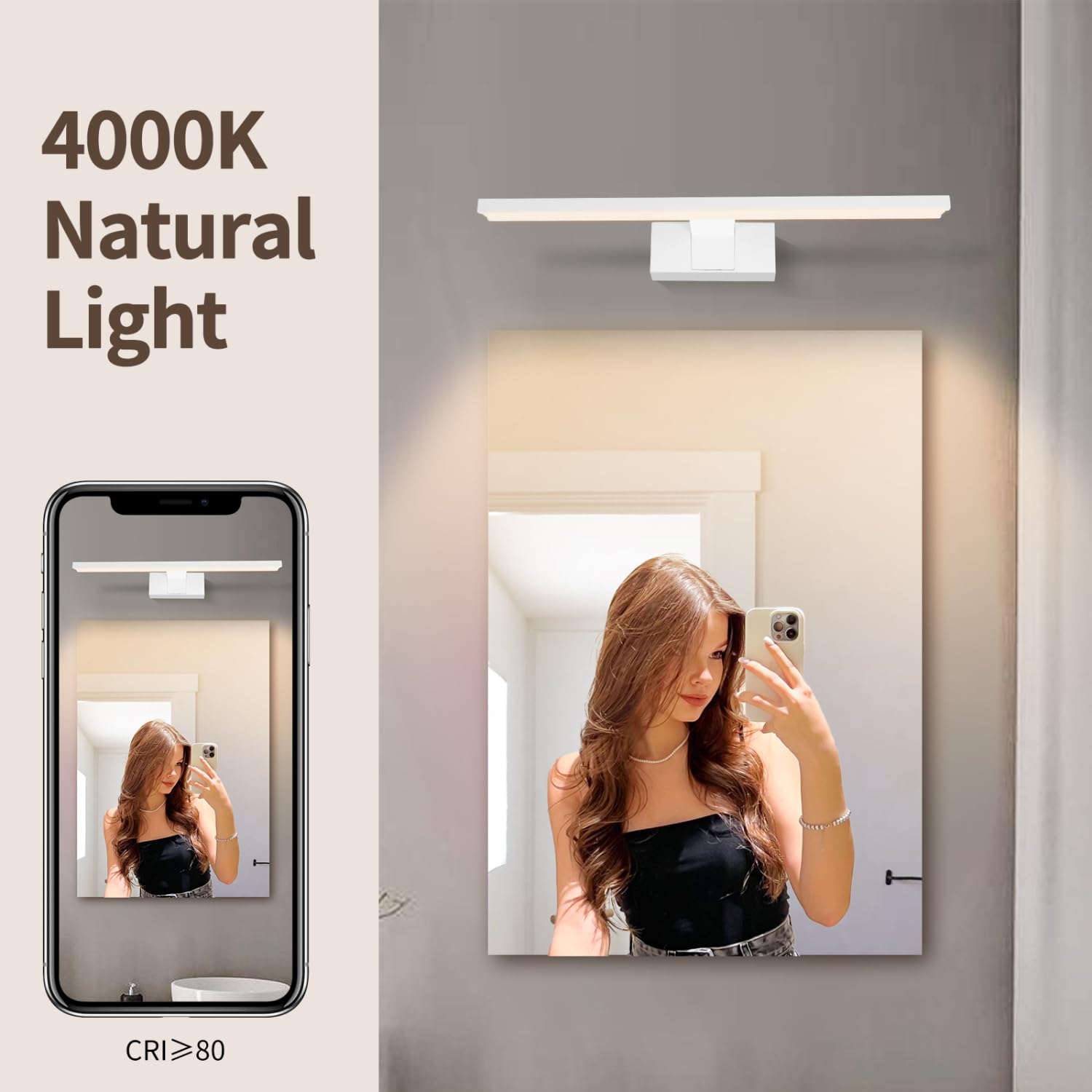 Aigostar Lampara LED de Espejo 40cm 8W 560LM Lámpara de Baño Amarillo Cálido 4000K Lámpara LED de Pared IP44 230V Luz de Espejo de Baño de Blanco