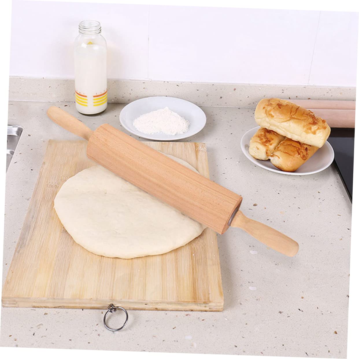 VALICLUD 2 Stück Unbemalte Wachsfreie Teigrolle aus Buchenholz 47x6cm mit Glatter Oberfläche und Einfache Reinigung für Pizza und Gebäck Backen