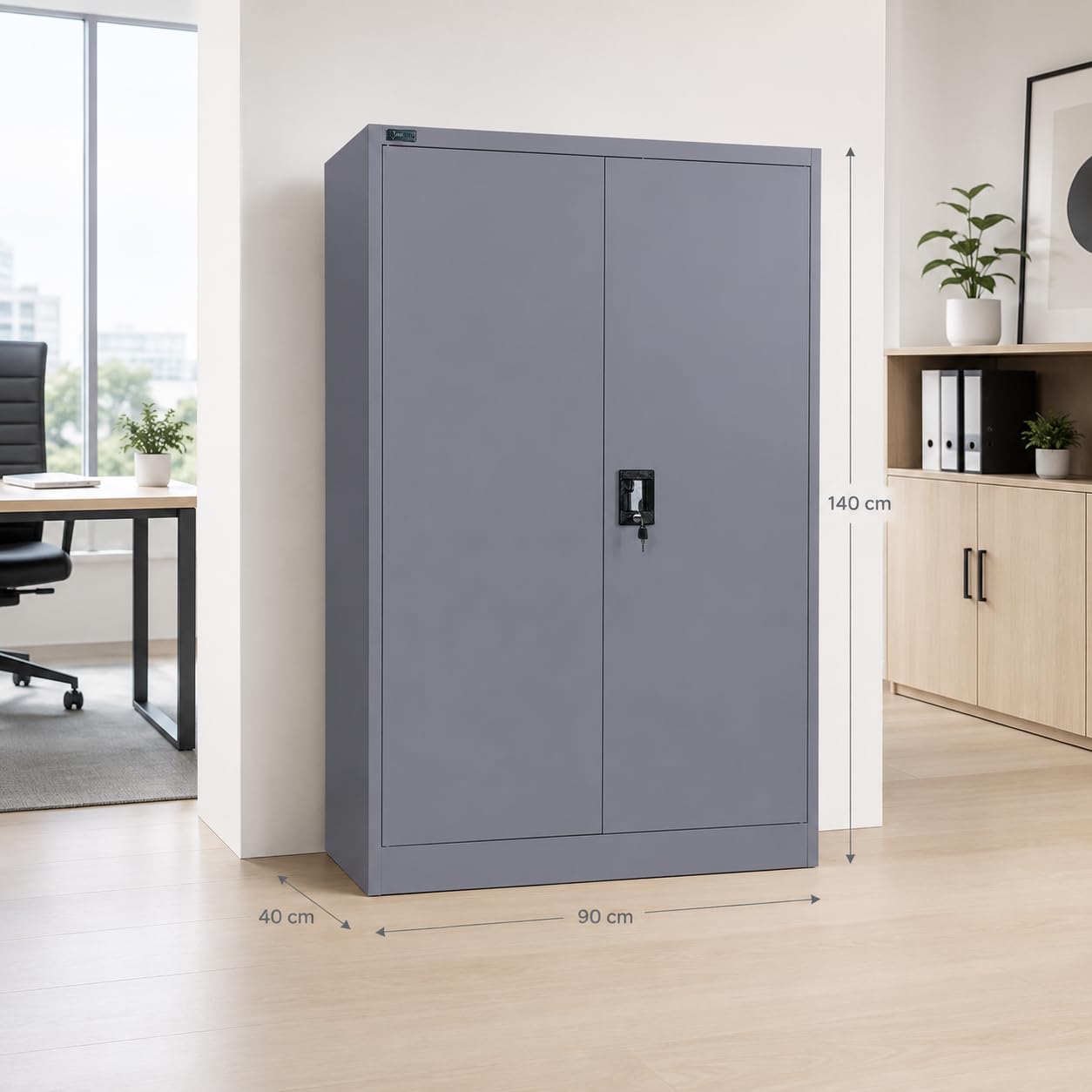 Aktenschrank Mehrzweckschrank Büroschrank abschließbar 40x90x140cm - Lagerschrank Materialschrank Stahlschrank mit 2 Türen - Höhenverstellbarer Einlegeboden Anthrazit