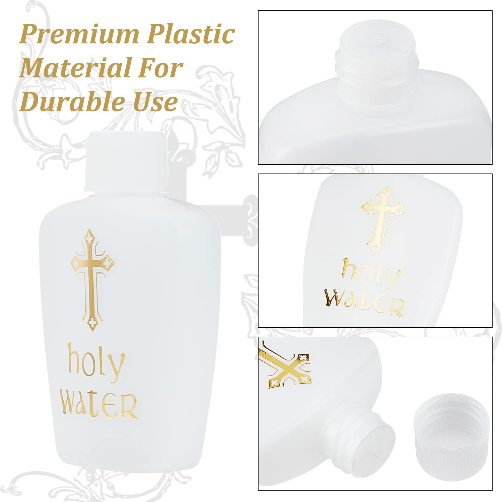 WEBEEDY 14 Pezzi Bottiglie di Acqua Santa 60ml/2.1oz Riutilizzabili Bottiglia di Acqua Santa In Plastica con Croce D'Oro con Coperchio A Vite Bomboniere per Feste Cristiane Cattoliche Forniture