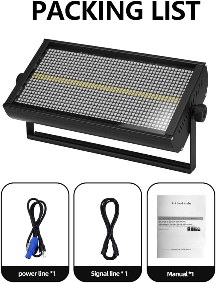 MINGJIE 500W RGBW LED Stage Strobe Light with 960 LEDs, Dimmable Multi Effects by DMX512 Sound Activated,Auto/Master-Slave Modes, Metal Housing for DJ, Disco, Party, Wedding, Bar Wash Lighting(1PC)