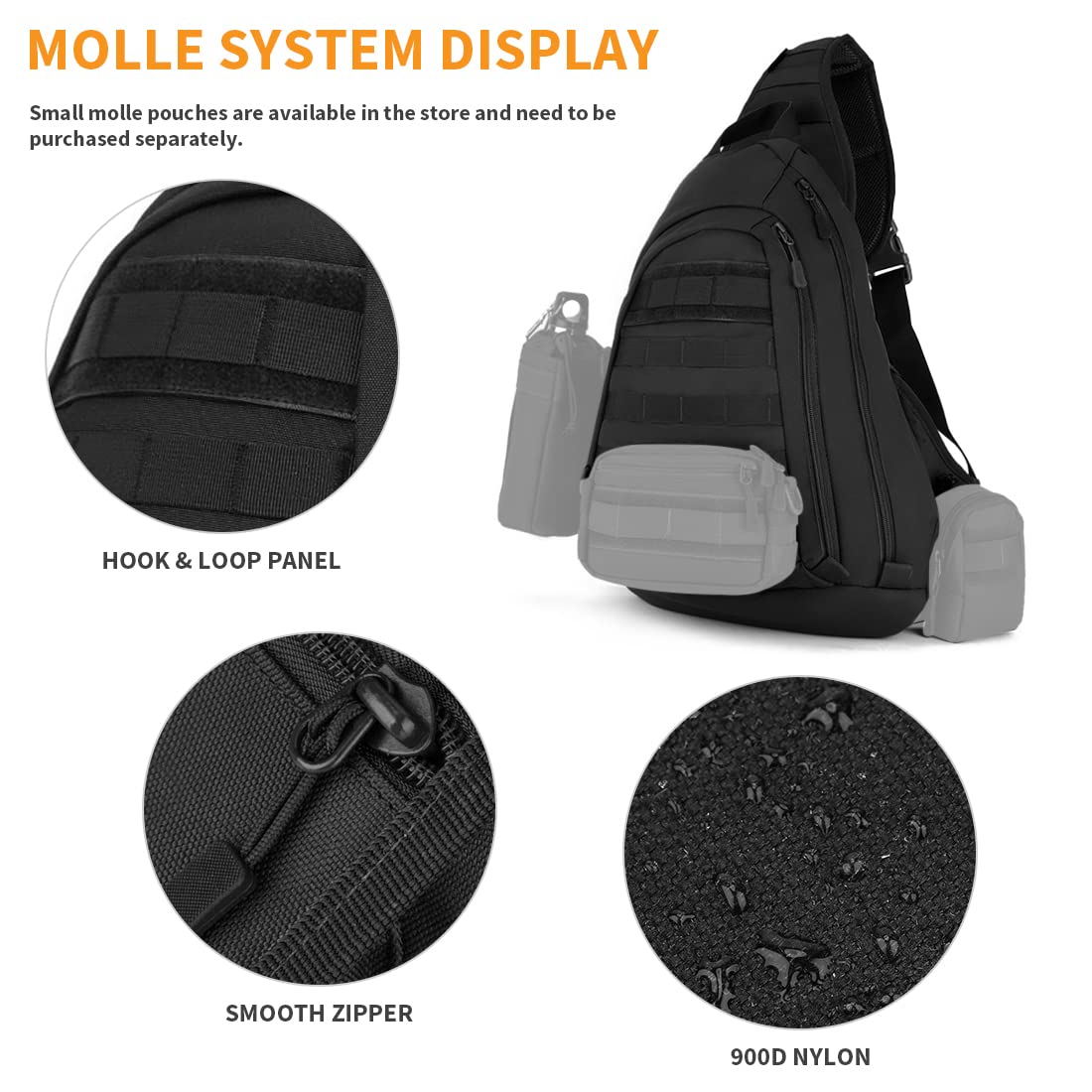 HUNTVP Sac de Poitrine,Sac à Dos Homme Tactique Militaire Molle Backpack Multifonction en Nylonpour Voyage Randonnée Camping Trekking Excursion Sport Chasse Cyclisme