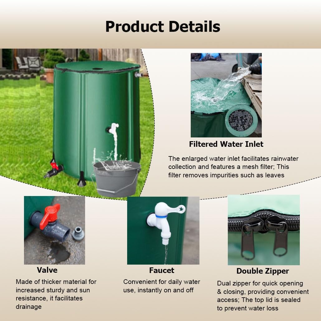 Barril De Lluvia Plegable De PVC Tanque para Agua De Lluvia Flexible con Grifo Y Tapa, Depósito Ecológico, Colector Agua para Riego De Jardines(White,0.8x0.98m/500L/132gal)