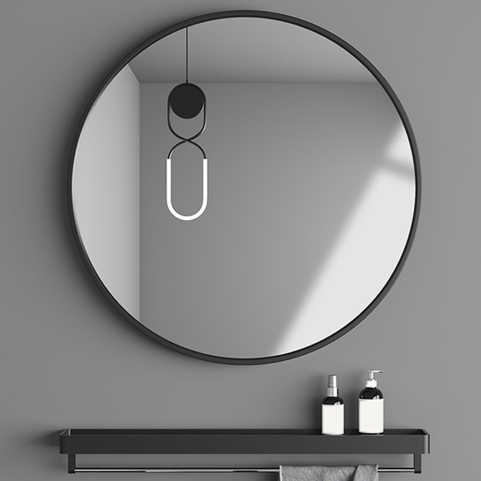 Specchio da Trucco Rotondo per Il Bagno, Specchio da Parete Moderno con Cornice in Lega, Specchio per Il Trucco da Toeletta HD, per Camera da Letto O Soggiorno, Nero/Oro(Nero,50cm/19.69in)