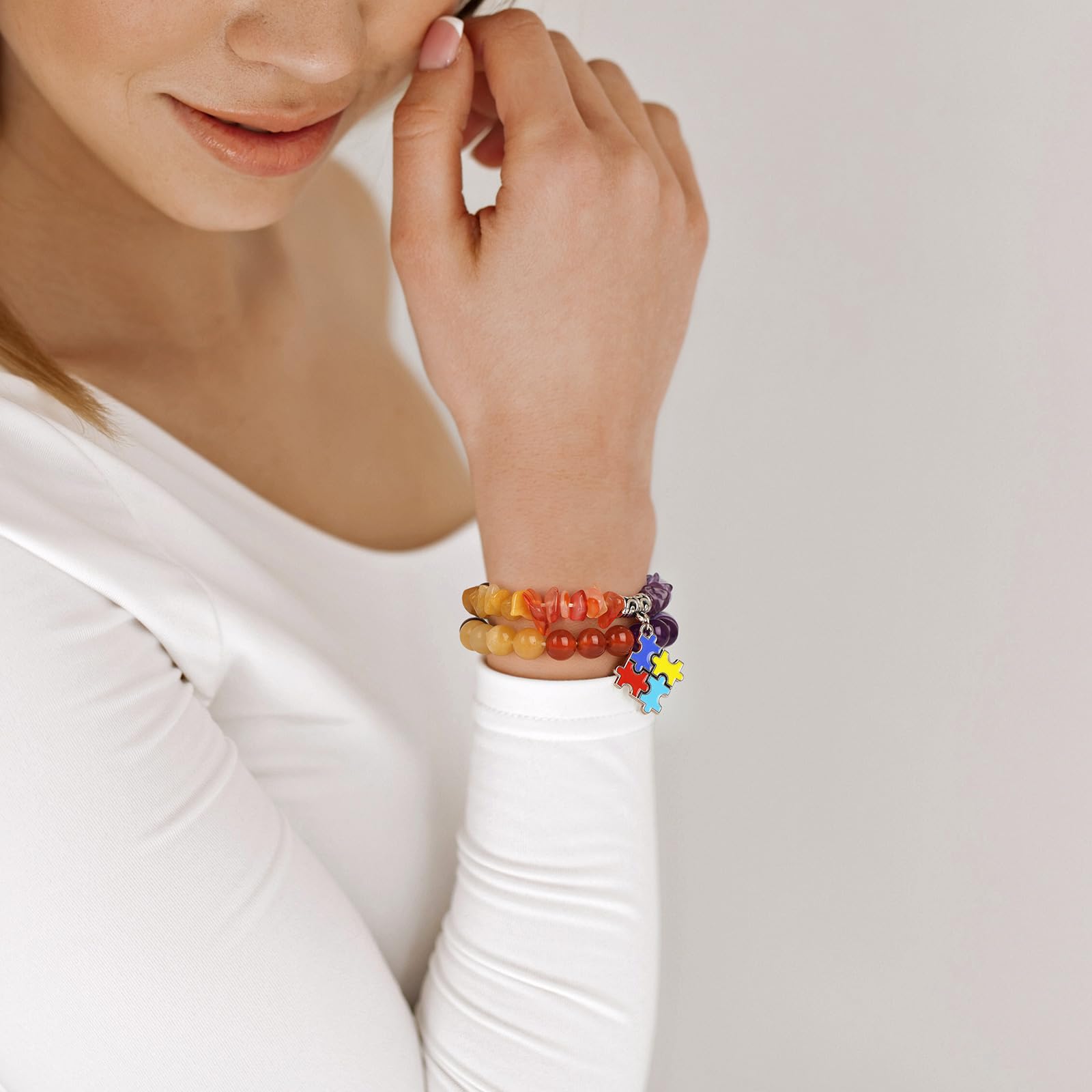 Braccialetto di Ametista per Donna, Braccialetti Anti-ansia con Perline di Ametista, ciondoli a Farfalla, Braccialetti a Strati di Pietre per Donna