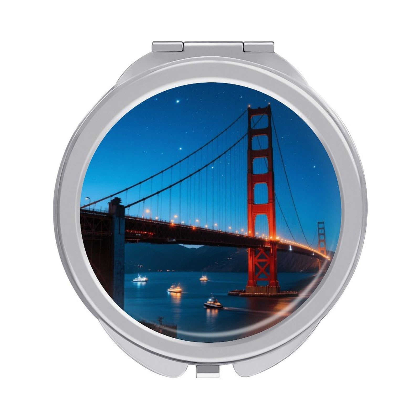 Fekiloot Style Golden Gate Bridge Travel Makeup Mirror Handheld Compact Mirror Portable Pocket Mirror Double-Sided 1X/2X Magnifying For Handbag And Purses