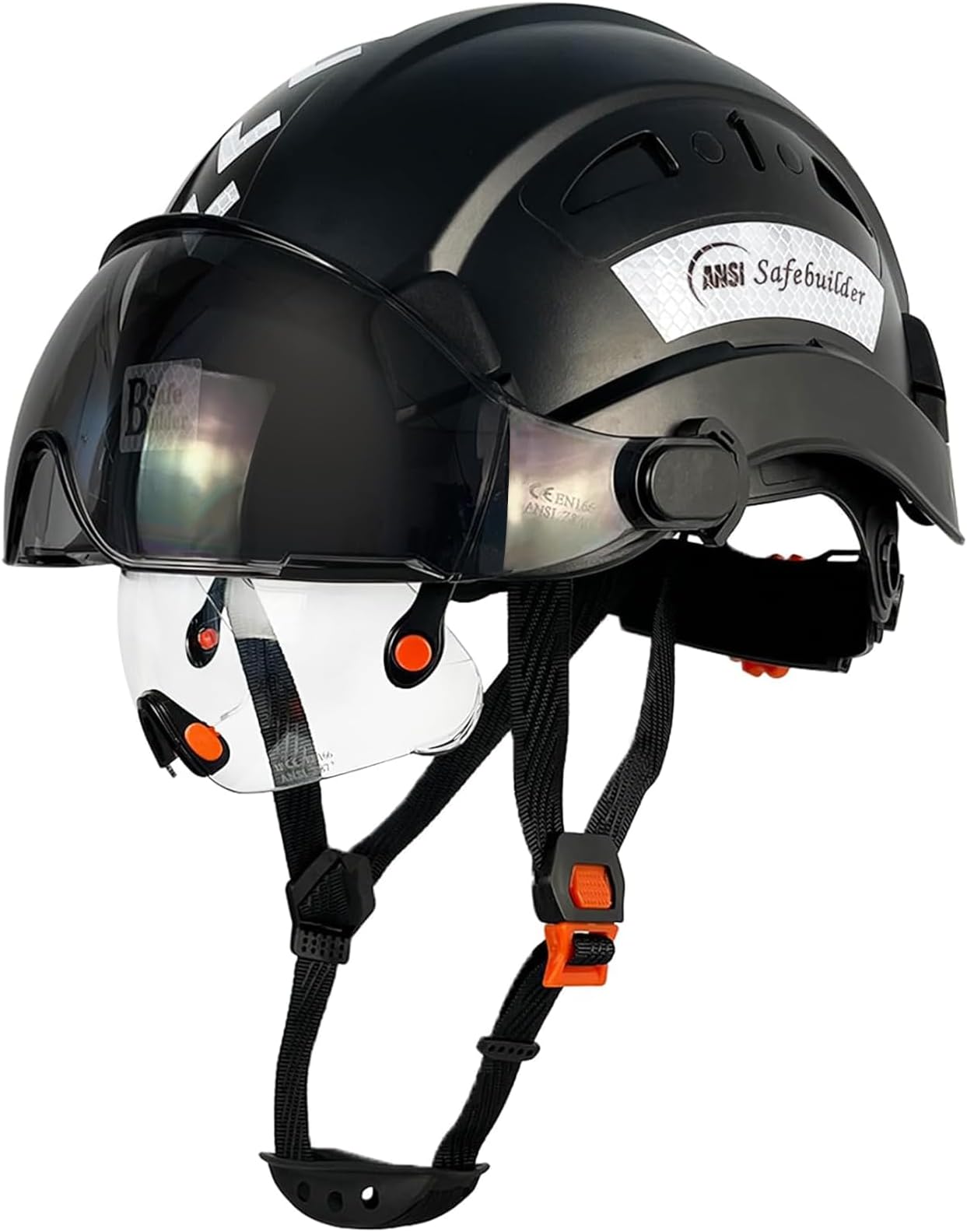 SAFEBUILDER Industrial Safety Helmet with Visor ABS Hard Hat with Visor Adjustable Ventilation Hardhats Construction Head Protection ANSI Z89.1