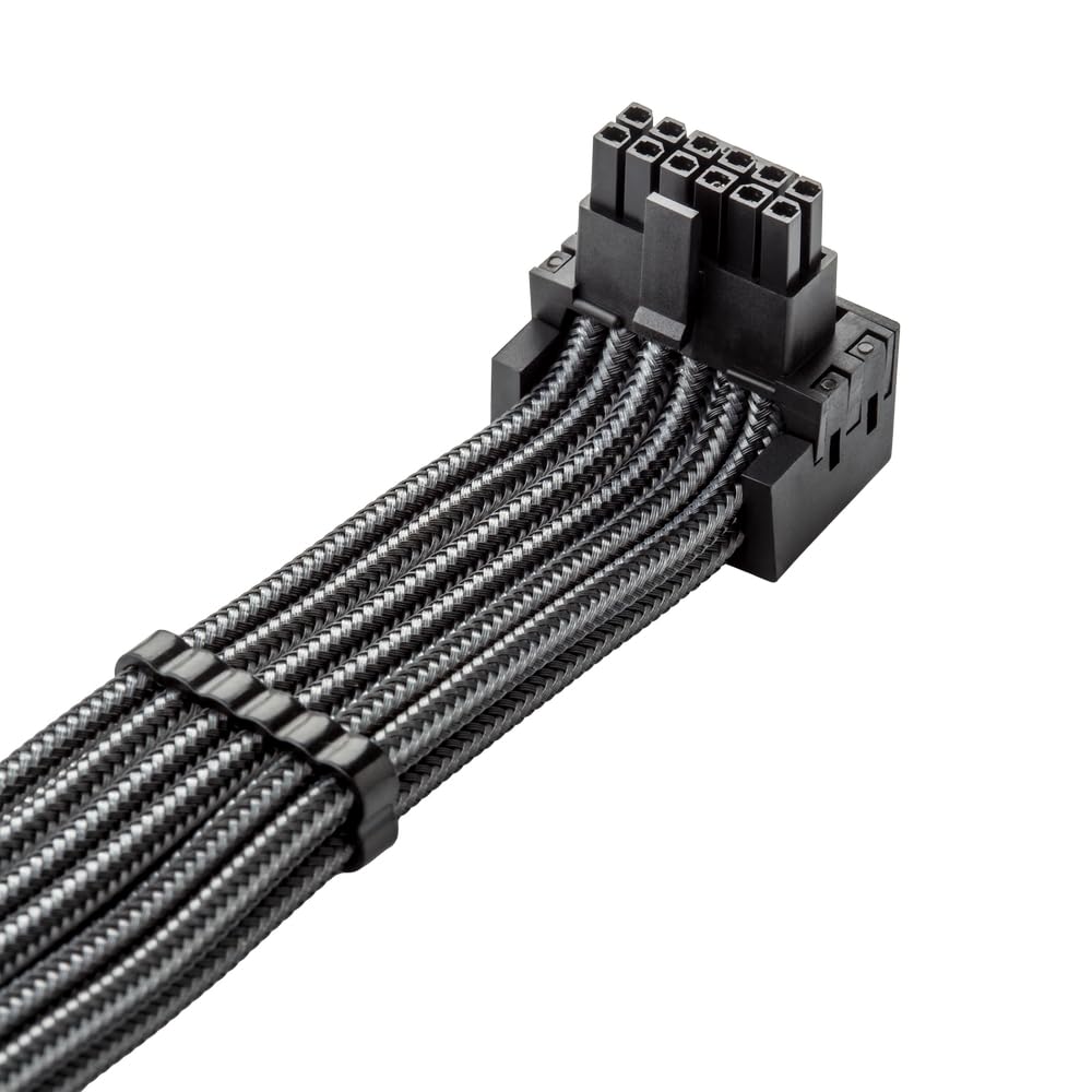 CableMod RT-Series Pro ModMesh Sleeved 12V-2x6 12VHPWR 90° StealthSense PCIe Cable for ASUS/Seasonic/Phanteks - Variant B (Carbon, 16-pin to Quad 8-pin, 60cm)