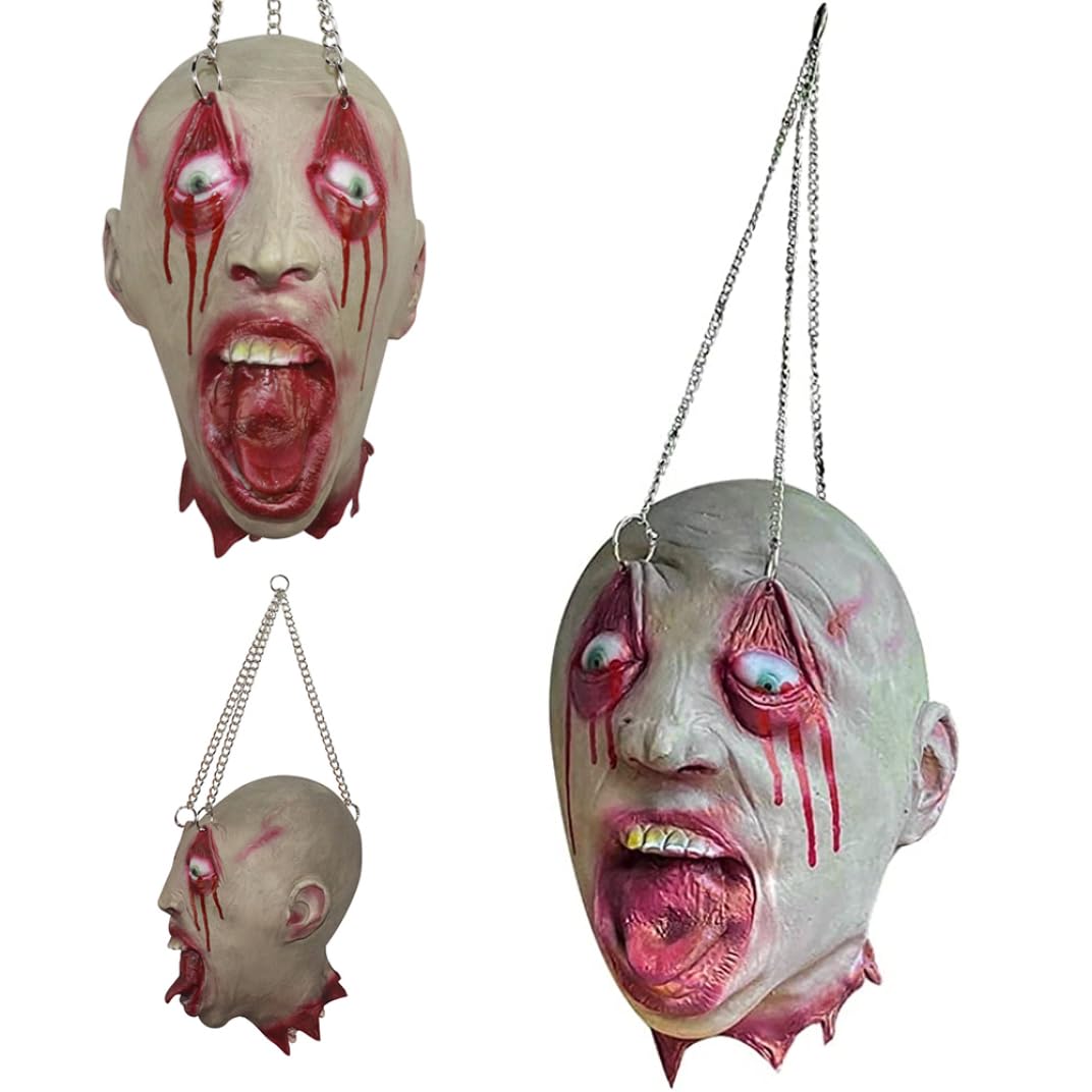 Comebachome Realistic Hanging Zombie Head Prop, Bloody Scary Dead Body Part for Halloween Party Haunted House