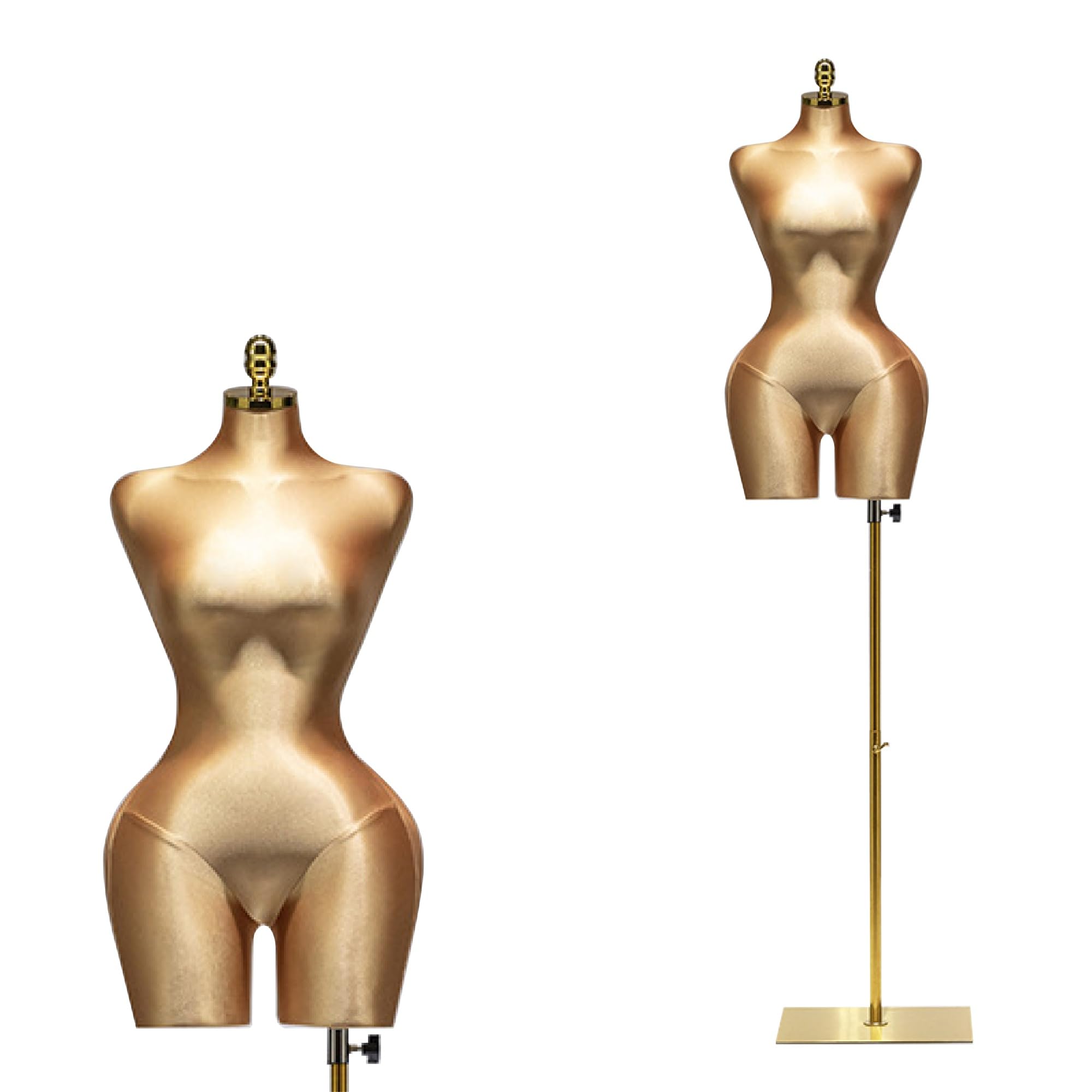 Jxjarnet Hourglass Female Mannequin Torso, Curvy BBL Dress Form with Prominent Hips for Swimwear and Lingerie Display(Dark Gold,Gold Square)