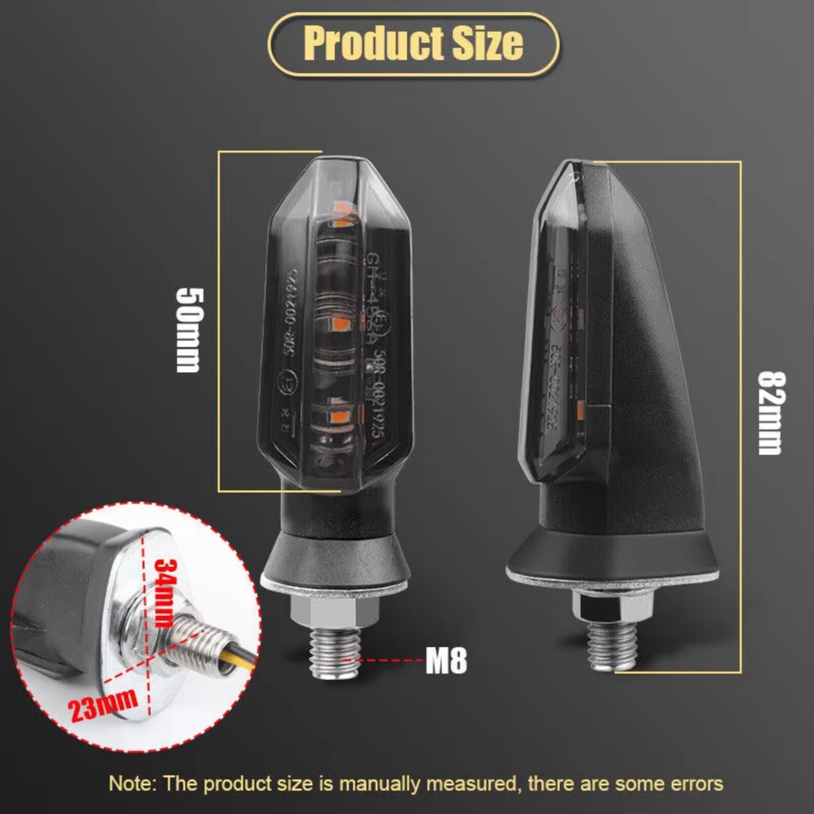 Compatibile con APRILIA Per Shiver 750 Per RS660 Per RS125 Per RSV4 Per RSV4R 8mm Universale Moto Indicatore di direzione Accessorio Indicatori Moto(Yellow,8)