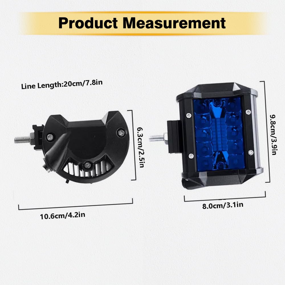 Riloer Oświetlenie robocze LED, 10-32 V, DC, 30 W, kompatybilne z samochodem ciężarowym, kamperem, przyczepą, ATV, SUV, motocyklami, autobusem, łodzią, niebieska osłona (niebieskie światło)